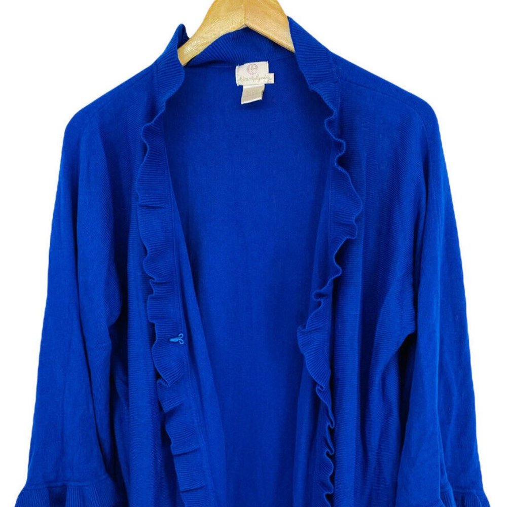 Hot In Hollywood Long Sleeve Blue Long Sweater Cardigan Duster size Large Ruffle